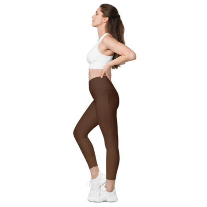 Chocolate Brown Melt Crossover leggings with pockets - Fox & Joy
