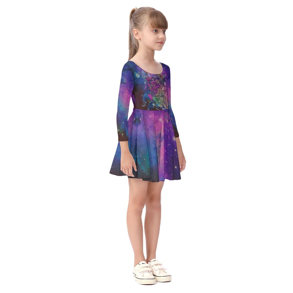 Galaxy Flowers Kid's Long Sleeve Dress - Fox & Joy