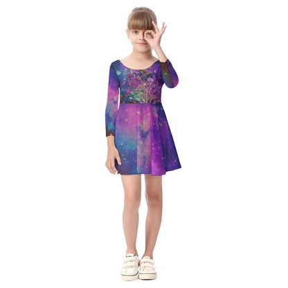 Galaxy Flowers Kid's Long Sleeve Dress - Fox & Joy