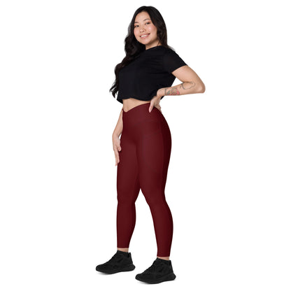 Garnet Red Crossover leggings with pockets - Fox & Joy