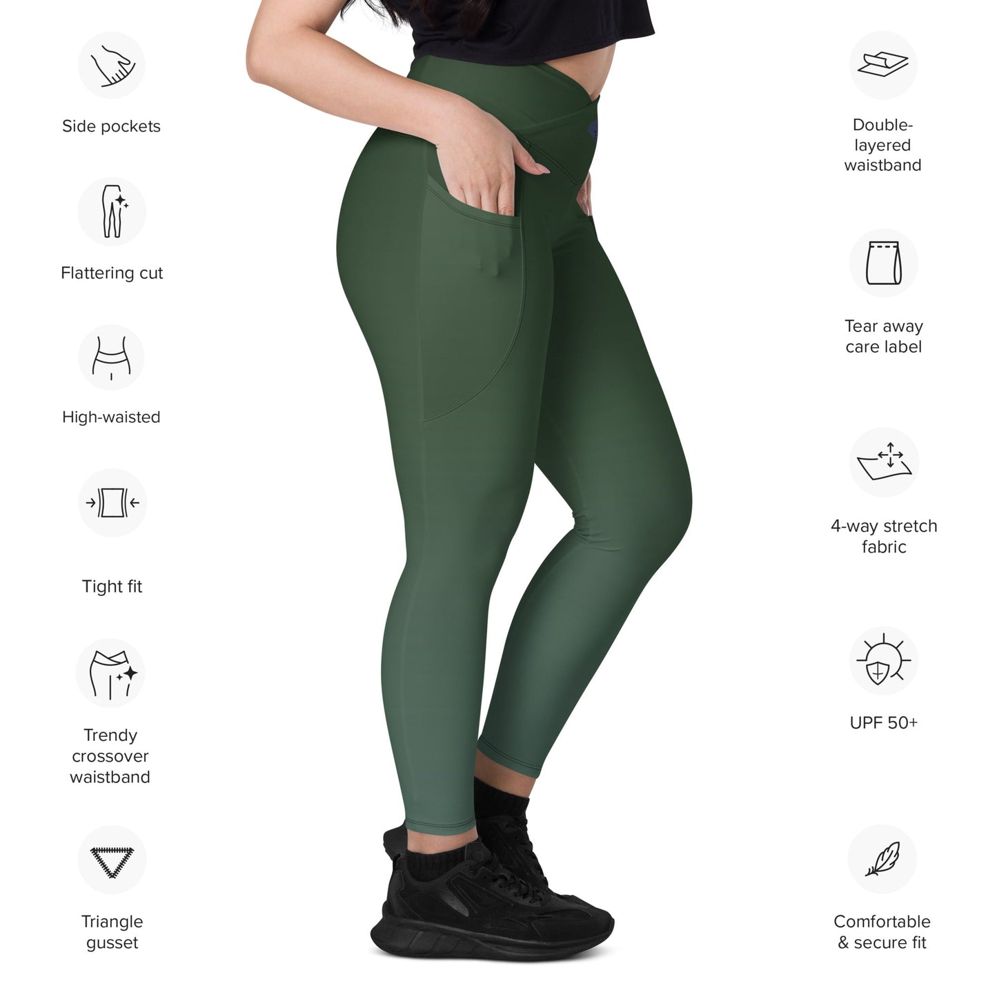 Green Melt Crossover leggings with pockets - Fox & Joy