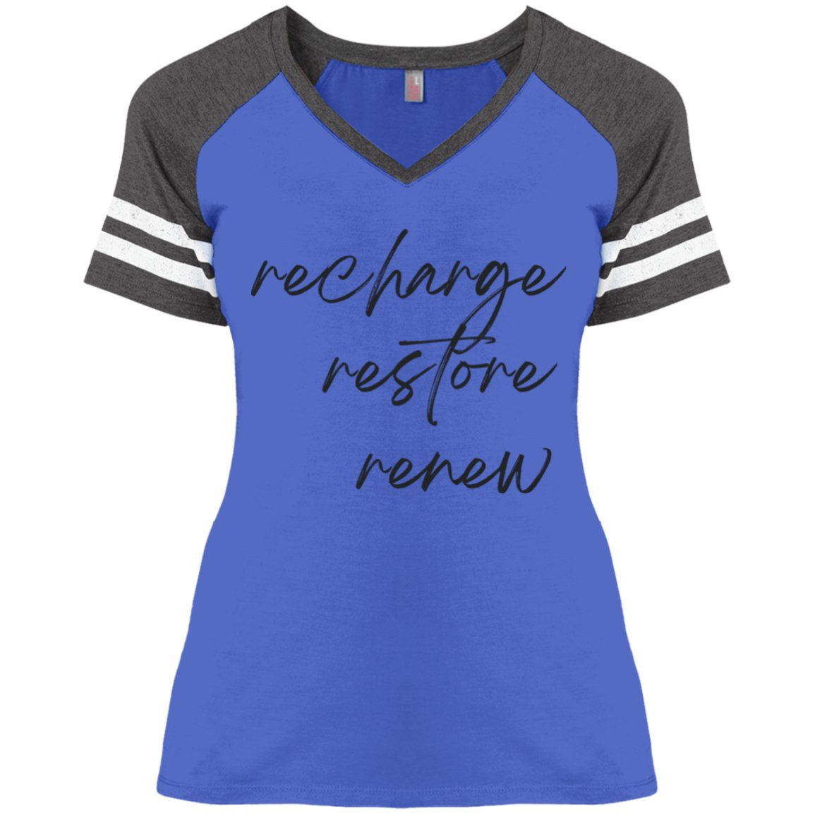 Recharge Restore Renew Women's Game V-Neck Tee - Fox & Joy