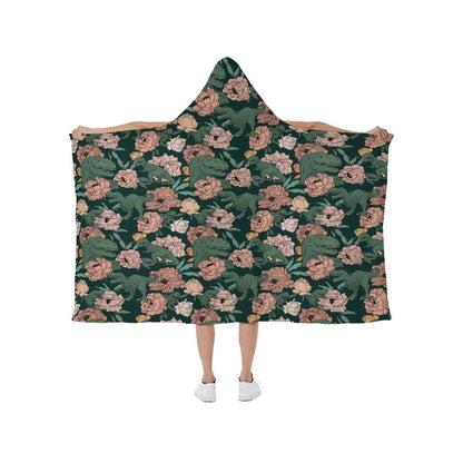 Rosie The T-Rex Green Hooded blanket With Soft Fleece Lining - Fox & Joy
